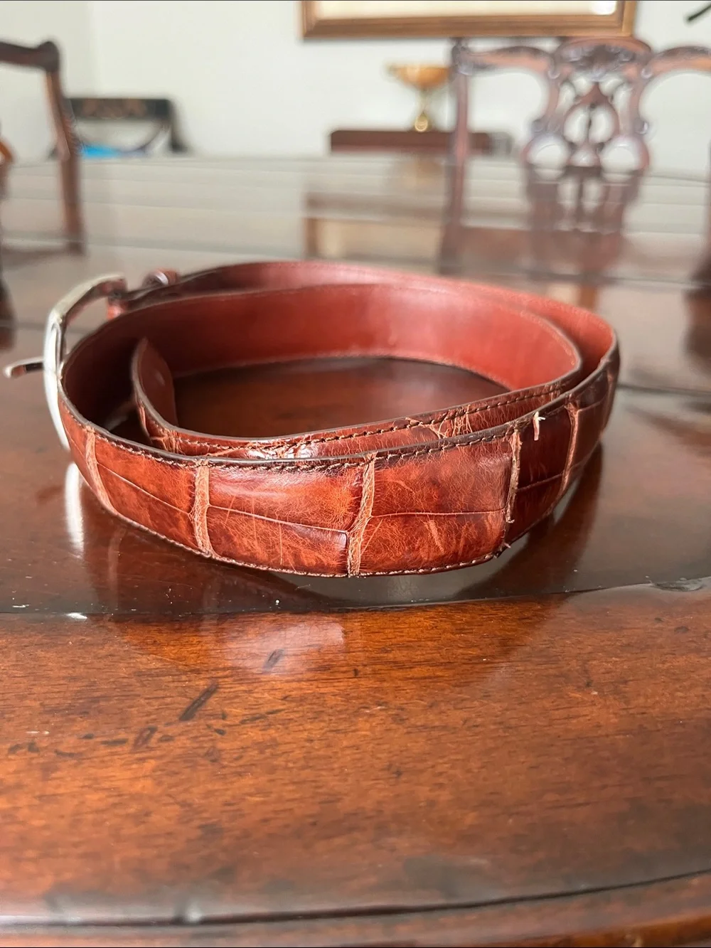 Torino elite American alligator belt-brown with silver buckle